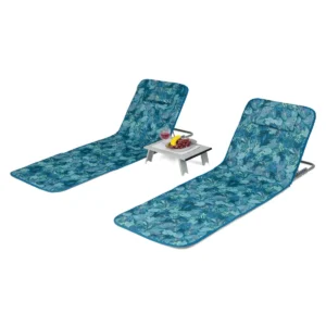Set van 3 opvouwbare strandmatten met 2 lounge stoelen en bijzettafel 161 x 55,5 x 27 47 turquoiseblauw 1
