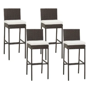 Set van 4 barkrukken met zitbekleding en voetensteun barstoel rotan barkruk voor achtertuin balkon bruin 1