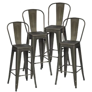 Set van 4 barkrukken stapelbaar zithoogte 76 cm bistrostoel met afneembare rugleuning en voetkussens keukenkruk van metaal vintage 1