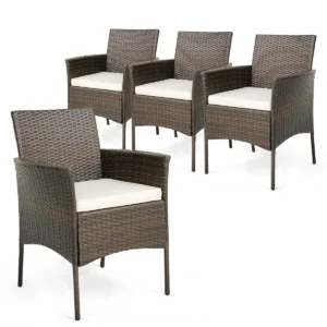 Set van 4 buiten rotan tuinstoelen eetkamerstoelen met zachte kussens terrasstoelen met stevig metalen frame belastbaar tot 180 kg 1