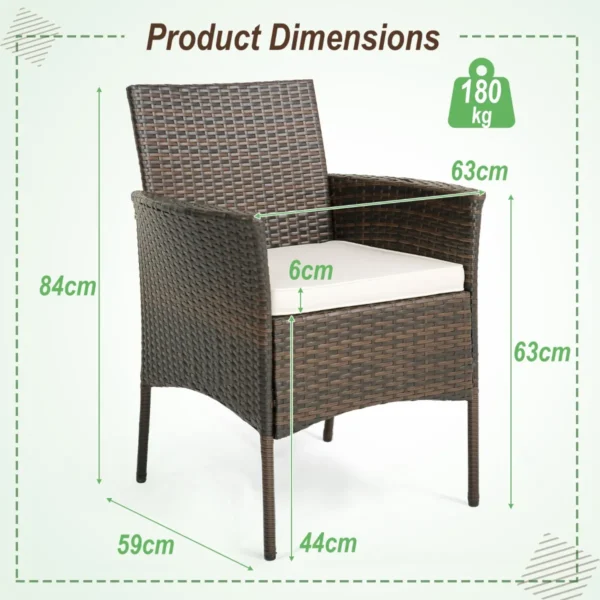 Set van 4 buiten rotan tuinstoelen eetkamerstoelen met zachte kussens terrasstoelen met stevig metalen frame belastbaar tot 180 kg 2