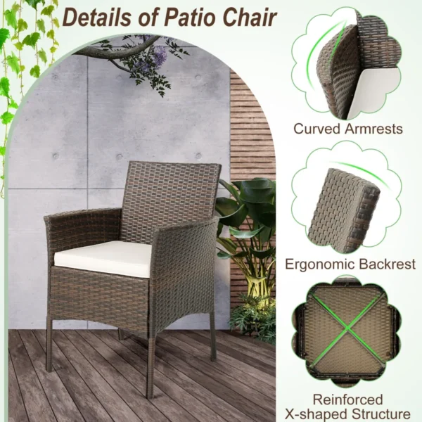 Set van 4 buiten rotan tuinstoelen eetkamerstoelen met zachte kussens terrasstoelen met stevig metalen frame belastbaar tot 180 kg 6