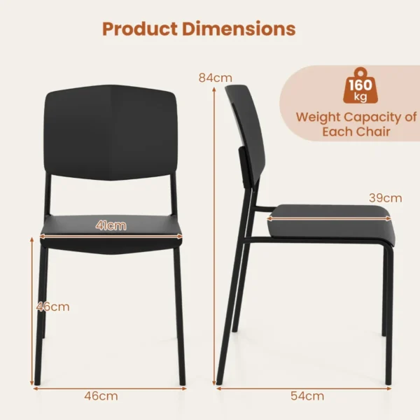 Set van 4 eetkamerstoelen bijzetstoelen zonder armleuningen ergonomische rugleuning en brede zitting stapelbaar capaciteit 160 kg zwart 2