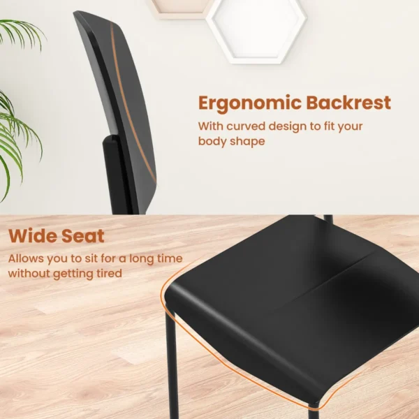 Set van 4 eetkamerstoelen bijzetstoelen zonder armleuningen ergonomische rugleuning en brede zitting stapelbaar capaciteit 160 kg zwart 3