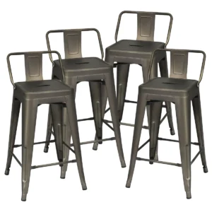 Set van 4 eetkamerstoelen met afneembare rugleuning restaurantstoelen van metaal 60 cm zithoogte barkruk zwart 1