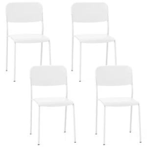 Set van 4 eetkamerstoelen stapelstoelen schuine rugleuning metalen poten zonder armleuningen voor binnen/buiten wit 1