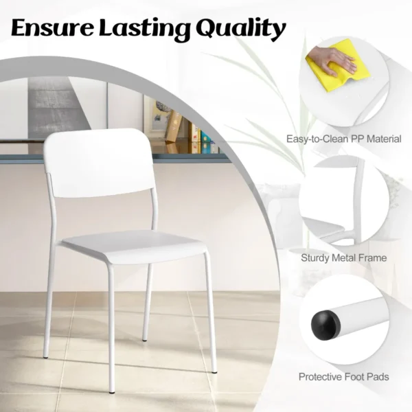 Set van 4 eetkamerstoelen stapelstoelen schuine rugleuning metalen poten zonder armleuningen voor binnen/buiten wit 6
