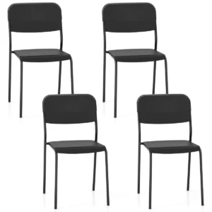 Set van 4 eetkamerstoelen stapelstoelen schuine rugleuning metalen poten zonder armleuningen voor binnen/buiten zwart 1