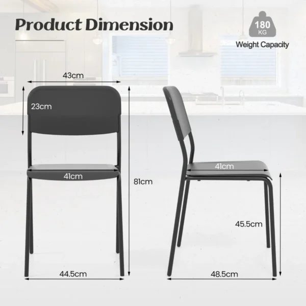 Set van 4 eetkamerstoelen stapelstoelen schuine rugleuning metalen poten zonder armleuningen voor binnen/buiten zwart 3