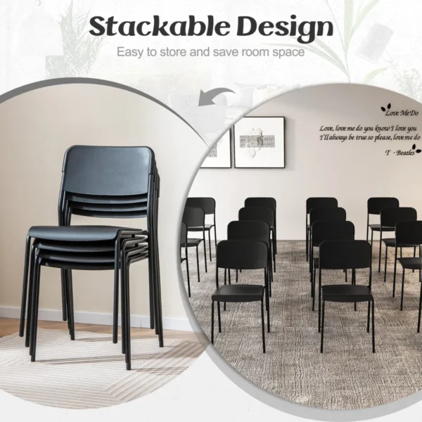 Set van 4 eetkamerstoelen stapelstoelen schuine rugleuning metalen poten zonder armleuningen voor binnen/buiten zwart 4