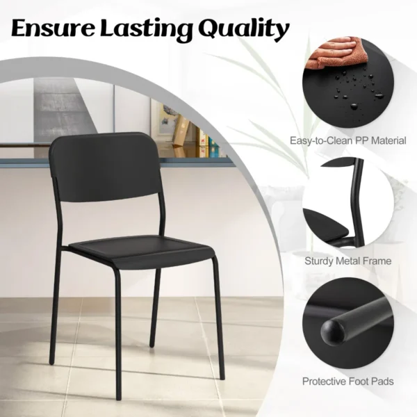 Set van 4 eetkamerstoelen stapelstoelen schuine rugleuning metalen poten zonder armleuningen voor binnen/buiten zwart 6
