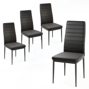 Set van 4 gestoffeerde eetkamerstoelen gestoffeerde rugleuning en zitting imitatieleer metalen poten moderne stoel zwart 1