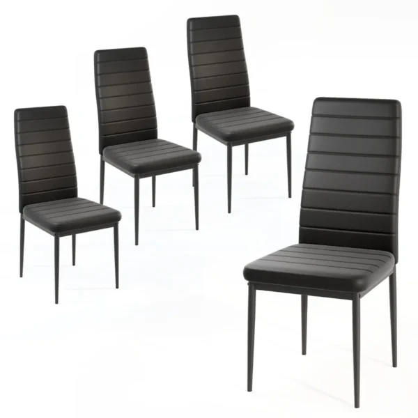 Set van 4 gestoffeerde eetkamerstoelen gestoffeerde rugleuning en zitting imitatieleer metalen poten moderne stoel zwart 1