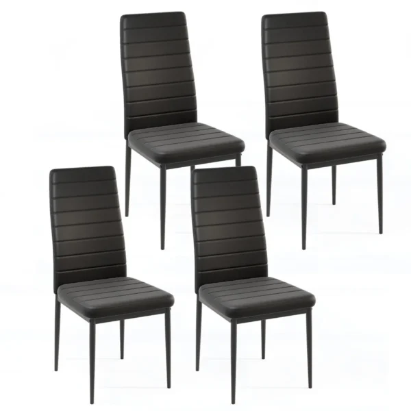 Set van 4 gestoffeerde eetkamerstoelen gestoffeerde rugleuning en zitting imitatieleer metalen poten moderne stoel zwart 2