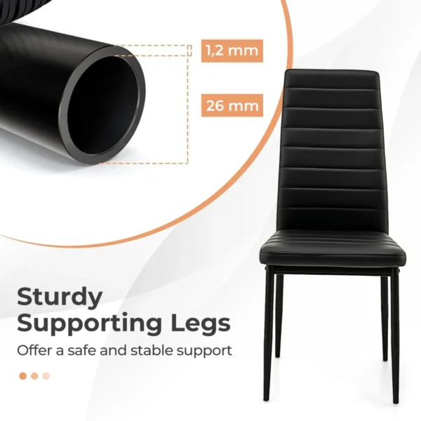 Set van 4 gestoffeerde eetkamerstoelen gestoffeerde rugleuning en zitting imitatieleer metalen poten moderne stoel zwart 5
