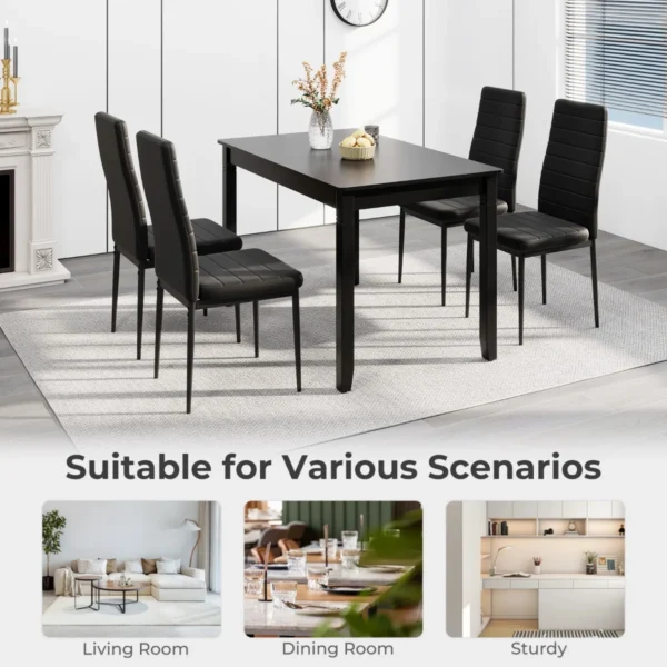 Set van 4 gestoffeerde eetkamerstoelen gestoffeerde rugleuning en zitting imitatieleer metalen poten moderne stoel zwart 6