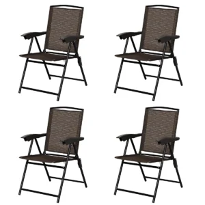 Set van 4 klapstoelen tuinstoel met hoge rugleuning klapfauteuil 69 x 54 cm x 90 cm bruin 1