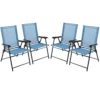 Set van 4 opvouwbare terrasstoelen draagbare stoelen met rugleuning en armleuningen en metalen frame eetstoelen voor buiten blauw 2