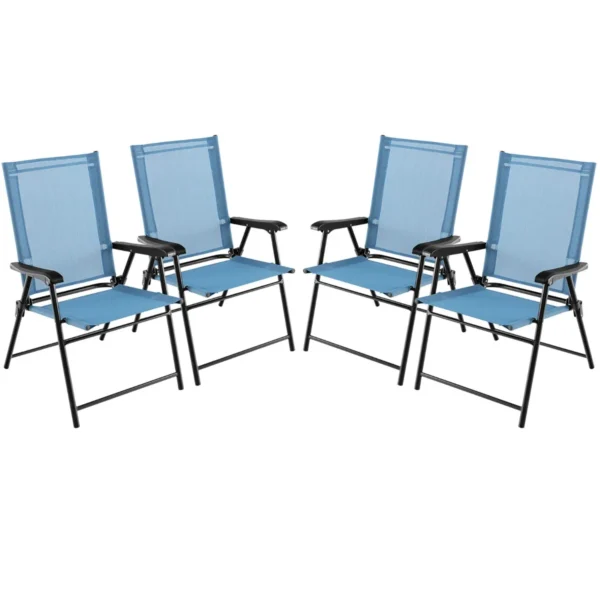 Set van 4 opvouwbare terrasstoelen draagbare stoelen met rugleuning en armleuningen en metalen frame eetstoelen voor buiten blauw 2
