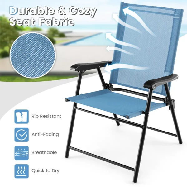 Set van 4 opvouwbare terrasstoelen draagbare stoelen met rugleuning en armleuningen en metalen frame eetstoelen voor buiten blauw 4