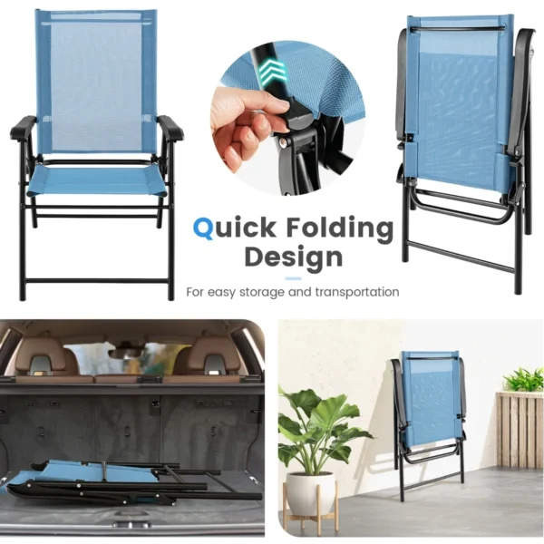Set van 4 opvouwbare terrasstoelen draagbare stoelen met rugleuning en armleuningen en metalen frame eetstoelen voor buiten blauw 7