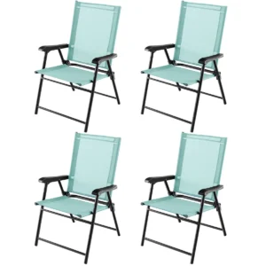 Set van 4 opvouwbare terrasstoelen draagbare stoelen met rugleuning en armleuningen en metalen frame eetstoelen voor buiten groen 1