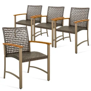 Set van 4 rotan stoelen voor buiten stoelen met acaciahouten armleuningen stevig metalen frame ergonomische stoelen voor balkon zwembad 1