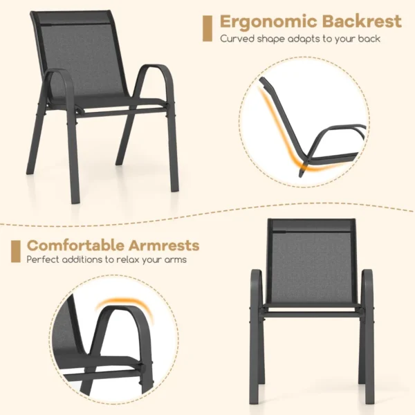 Set van 4 terrasstoelen campingstoelen met ademende stof en metalen frame voor gebruik buitenshuis ergonomische fauteuils zwart 5