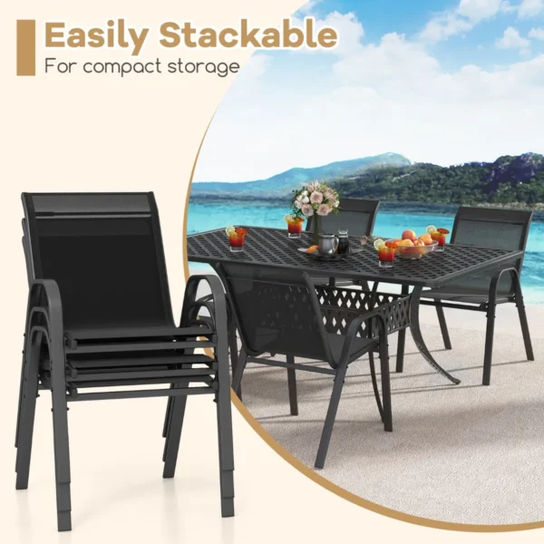 Set van 4 terrasstoelen campingstoelen met ademende stof en metalen frame voor gebruik buitenshuis ergonomische fauteuils zwart 6
