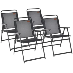 Set van 4 tuinstoelen klapstoelen met armleuningen balkonstoelen met ademende stof terrasstoelen voor balkon/tuin/achtertuin 1