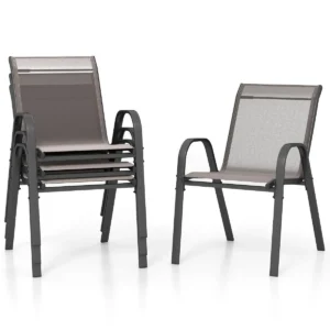 Set van 4 tuinstoelen voor buiten met metalen frame stapelbare eetkamerstoel van ademende stof fauteuil grijs 1
