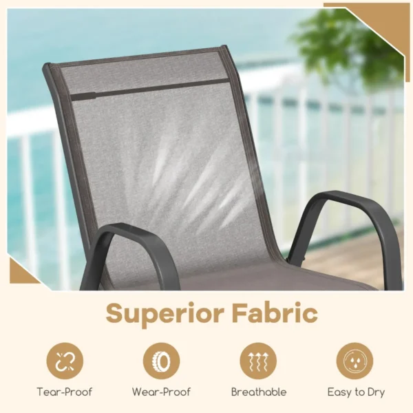 Set van 4 tuinstoelen voor buiten met metalen frame stapelbare eetkamerstoel van ademende stof fauteuil grijs 4