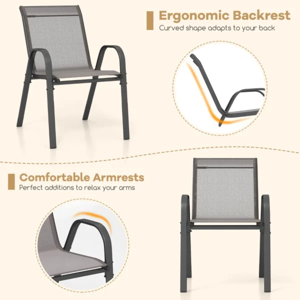 Set van 4 tuinstoelen voor buiten met metalen frame stapelbare eetkamerstoel van ademende stof fauteuil grijs 5