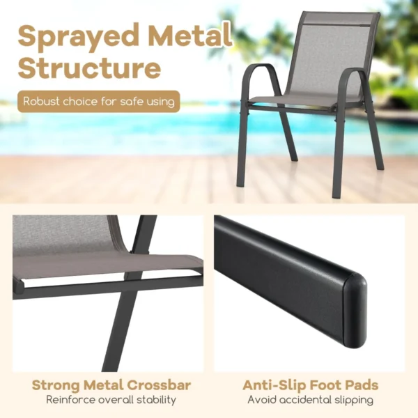 Set van 4 tuinstoelen voor buiten met metalen frame stapelbare eetkamerstoel van ademende stof fauteuil grijs 6