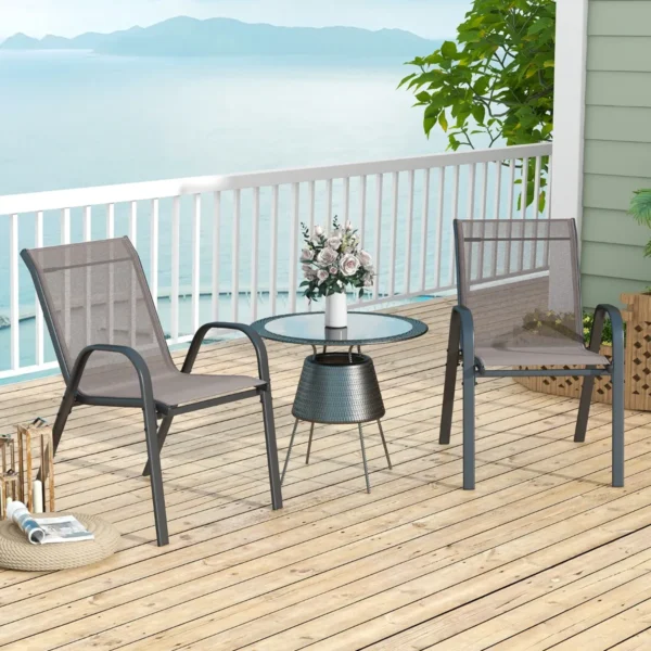 Set van 4 tuinstoelen voor buiten met metalen frame stapelbare eetkamerstoel van ademende stof fauteuil grijs 7