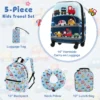 Set van 5 koffers voor kinderen set verrijdbare koffers voor kinderen met rugzak nekkussen etiquette lunchtas stevige bagage blauw 5