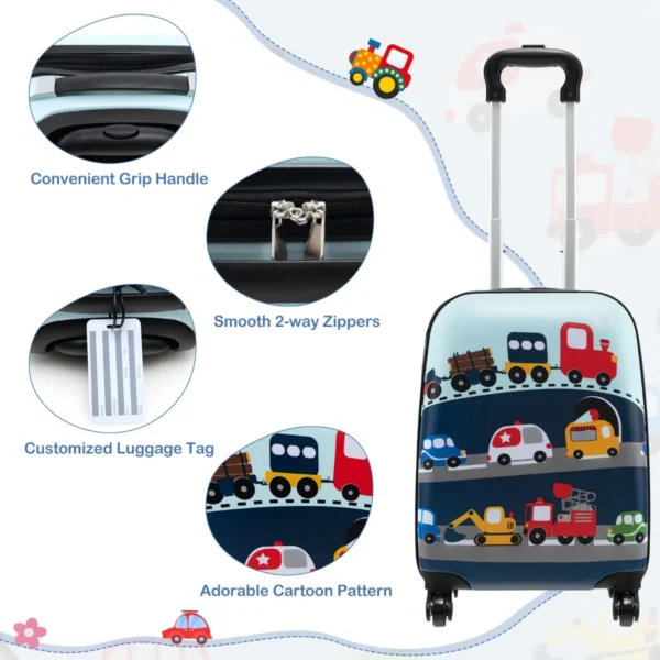 Set van 5 koffers voor kinderen set verrijdbare koffers voor kinderen met rugzak nekkussen etiquette lunchtas stevige bagage blauw 6