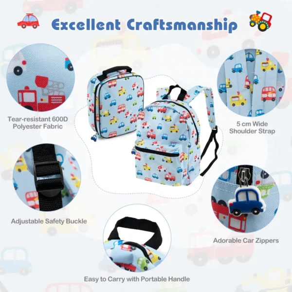 Set van 5 koffers voor kinderen set verrijdbare koffers voor kinderen met rugzak nekkussen etiquette lunchtas stevige bagage blauw 7