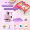 Set van 5 koffers voor kinderen set verrijdbare koffers voor kinderen met rugzak nekkussen etiquette lunchtas stevige bagage roze 3