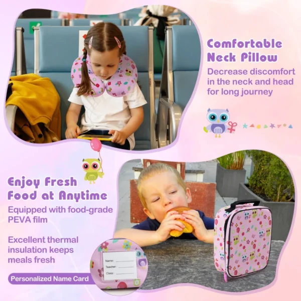 Set van 5 koffers voor kinderen set verrijdbare koffers voor kinderen met rugzak nekkussen etiquette lunchtas stevige bagage roze 4