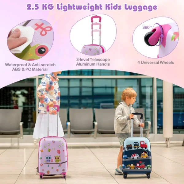 Set van 5 koffers voor kinderen set verrijdbare koffers voor kinderen met rugzak nekkussen etiquette lunchtas stevige bagage roze 6
