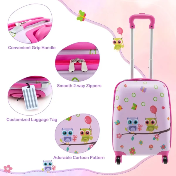Set van 5 koffers voor kinderen set verrijdbare koffers voor kinderen met rugzak nekkussen etiquette lunchtas stevige bagage roze 7