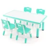 Set van kindertafel en 4 stoelen in hoogte verstelbaar bureau met graffiti blad multifunctionele tafel voor artistieke activiteiten groen 1