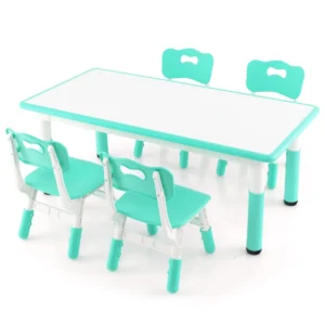 Set van kindertafel en 4 stoelen in hoogte verstelbaar bureau met graffiti blad multifunctionele tafel voor artistieke activiteiten groen 1