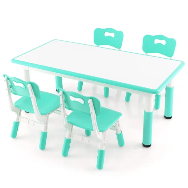 Set van kindertafel en 4 stoelen in hoogte verstelbaar bureau met graffiti blad multifunctionele tafel voor artistieke activiteiten groen 1