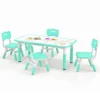 Set van kindertafel en 4 stoelen in hoogte verstelbaar bureau met graffiti blad multifunctionele tafel voor artistieke activiteiten groen 2