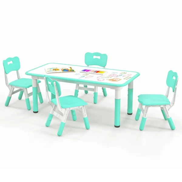 Set van kindertafel en 4 stoelen in hoogte verstelbaar bureau met graffiti blad multifunctionele tafel voor artistieke activiteiten groen 2