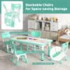 Set van kindertafel en 4 stoelen in hoogte verstelbaar bureau met graffiti blad multifunctionele tafel voor artistieke activiteiten groen 5