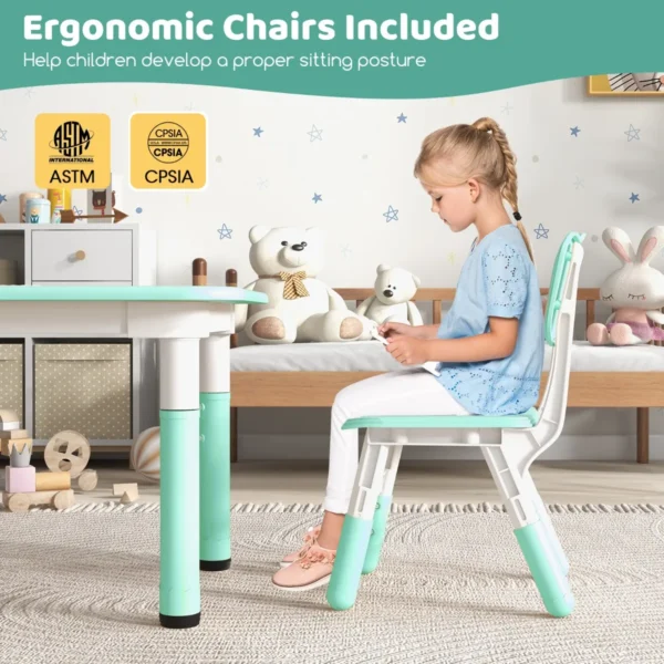 Set van kindertafel en 4 stoelen in hoogte verstelbaar bureau met graffiti blad multifunctionele tafel voor artistieke activiteiten groen 7