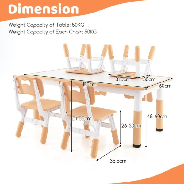 Set van kindertafel en 4 stoelen in hoogte verstelbaar bureau met graffiti blad multifunctionele tafel voor artistieke activiteiten natuur 3